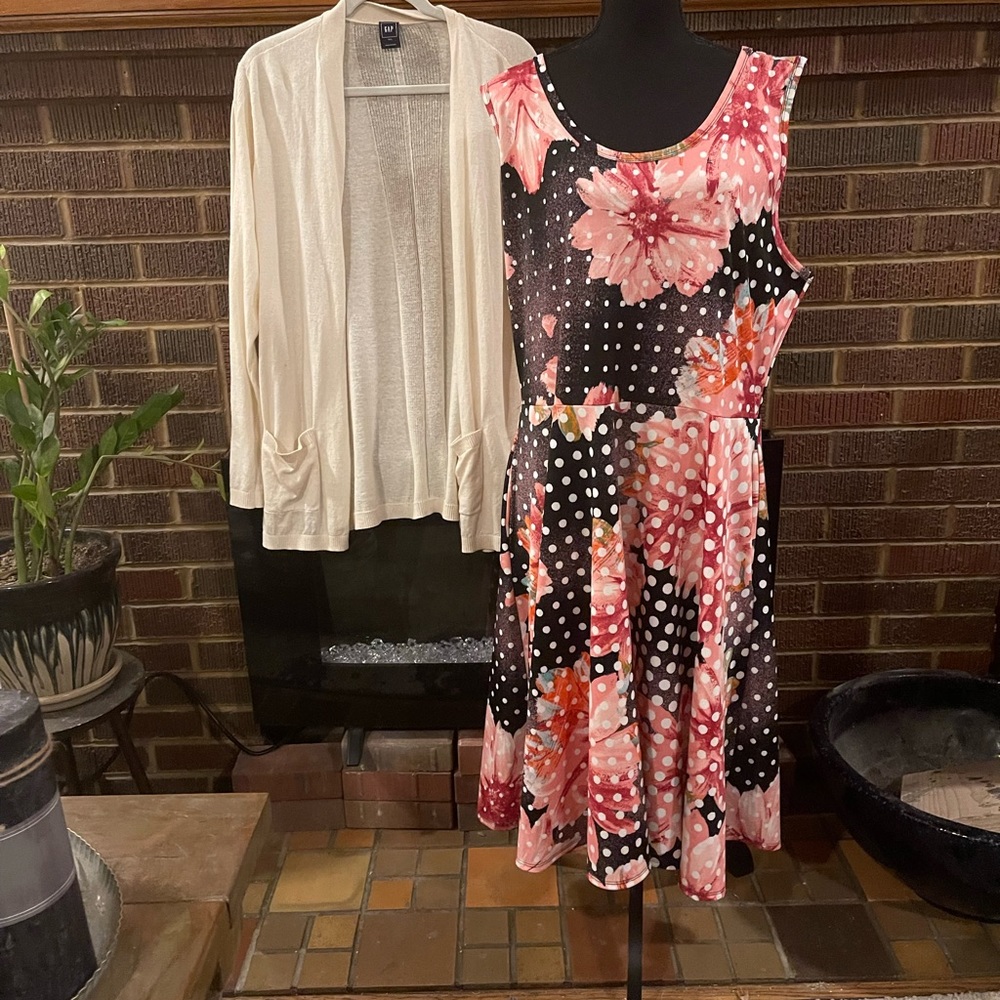 Gap cream cardigan size xxl and LuLaRoe floral dress size 3X
